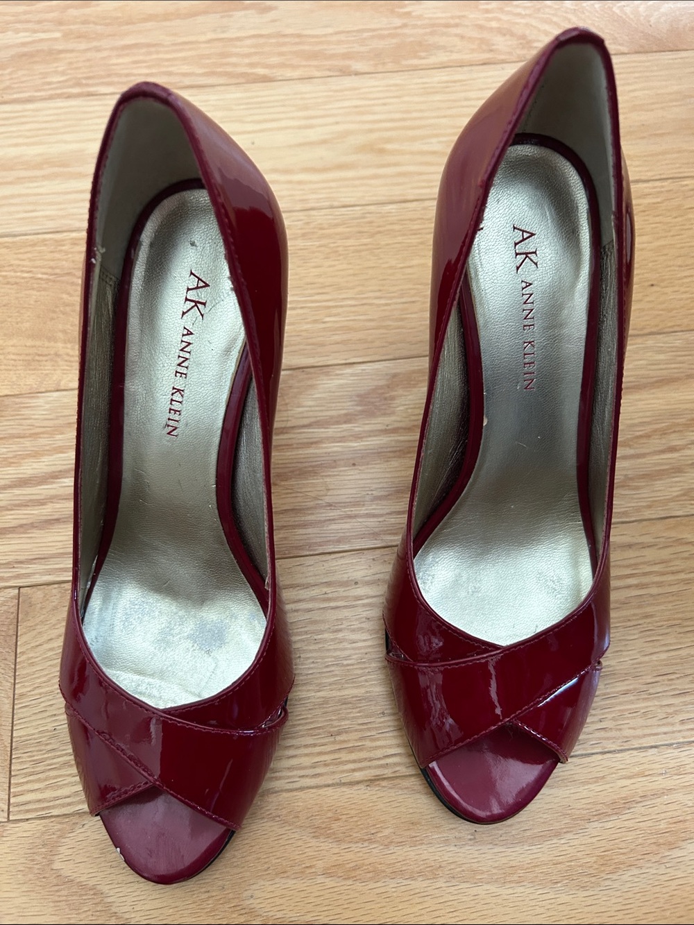 Anne Klein Deep Wine Patent Peep-Toe Heels